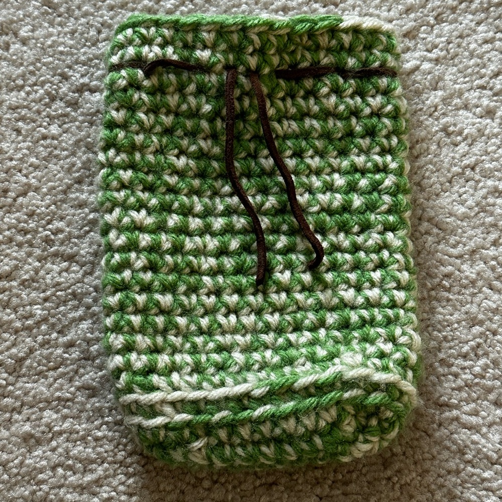 Green and White Handmade Crochet Pouch